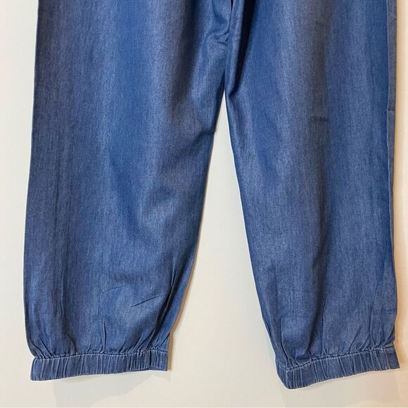Whistles Lucy Chambray Barrel Trouser Tapered Pants Trip Cotton Blue 12 US NWT - Picture 10 of 13